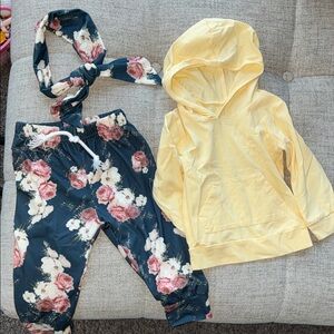 Floral Kids Matching Set with Yellow Hoodie and headband